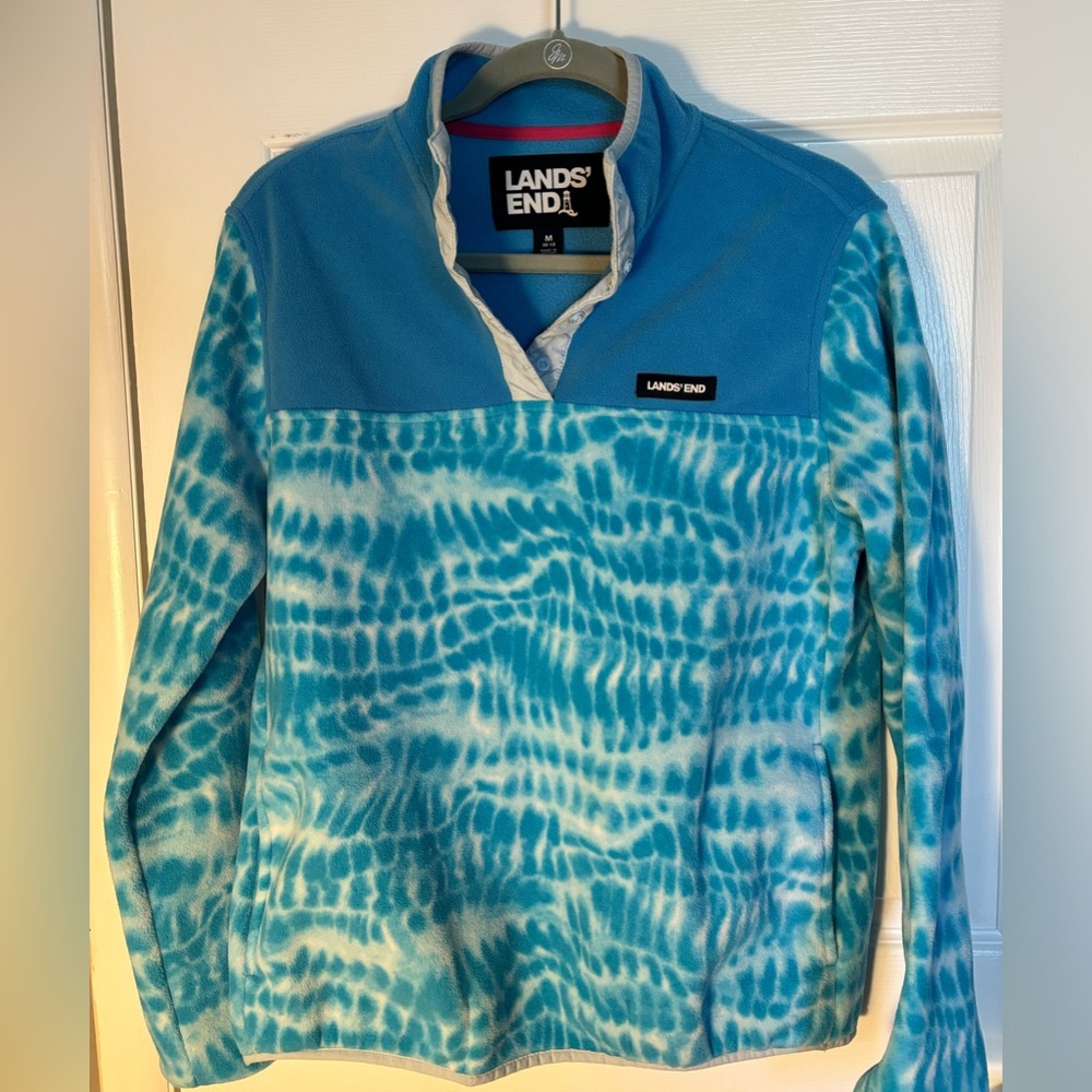 Land’s End quarter zip fleece, turquoise tiedye, size medium.